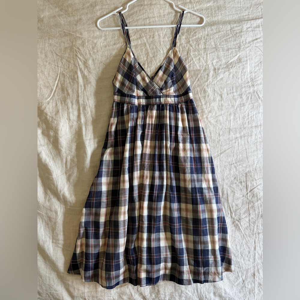 J. Crew Plaid Cotton Blue Spaghetti Strap Baby Doll Full Dress size 2